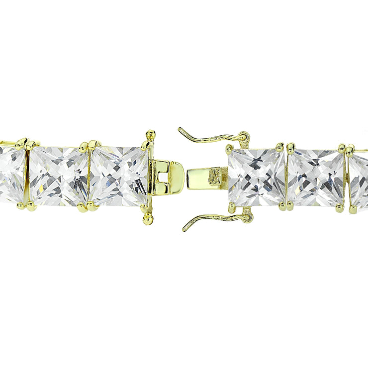 Gold Tone over Sterling Silver Princess-cut Cubic  Zirconia 7x7mm Tennis Bracelet