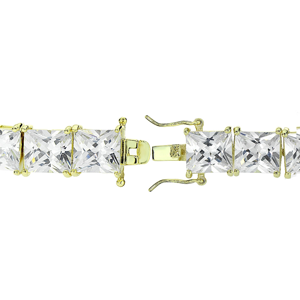 Gold Tone over Sterling Silver Princess-cut Cubic  Zirconia 8x8mm Tennis Bracelet-2