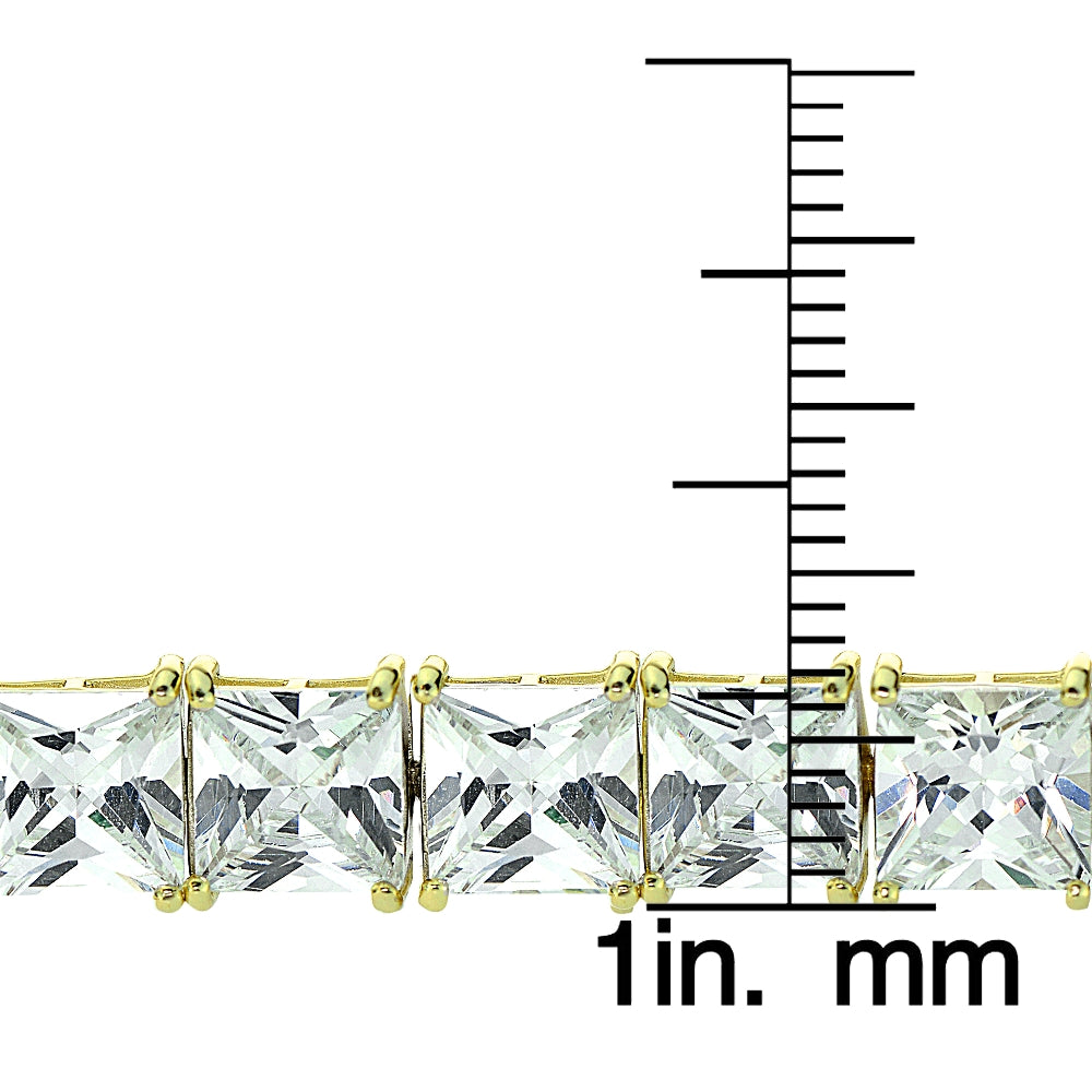Gold Tone over Sterling Silver Princess-cut Cubic  Zirconia 8x8mm Tennis Bracelet-3