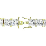 Gold Tone over Sterling Silver Princess-cut Cubic  Zirconia 9x9mm Tennis Bracelet