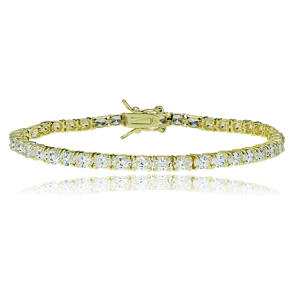 Gold Tone over Sterling Silver Oval Cubic  Zirconia 4x3mm Tennis Bracelet