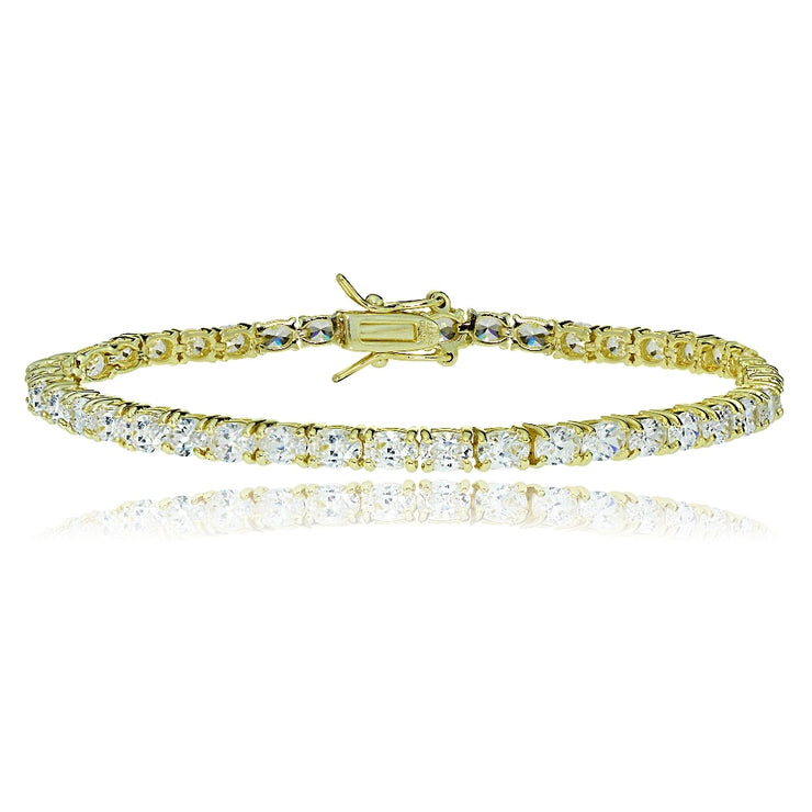Gold Tone over Sterling Silver Oval Cubic  Zirconia 4x3mm Tennis Bracelet