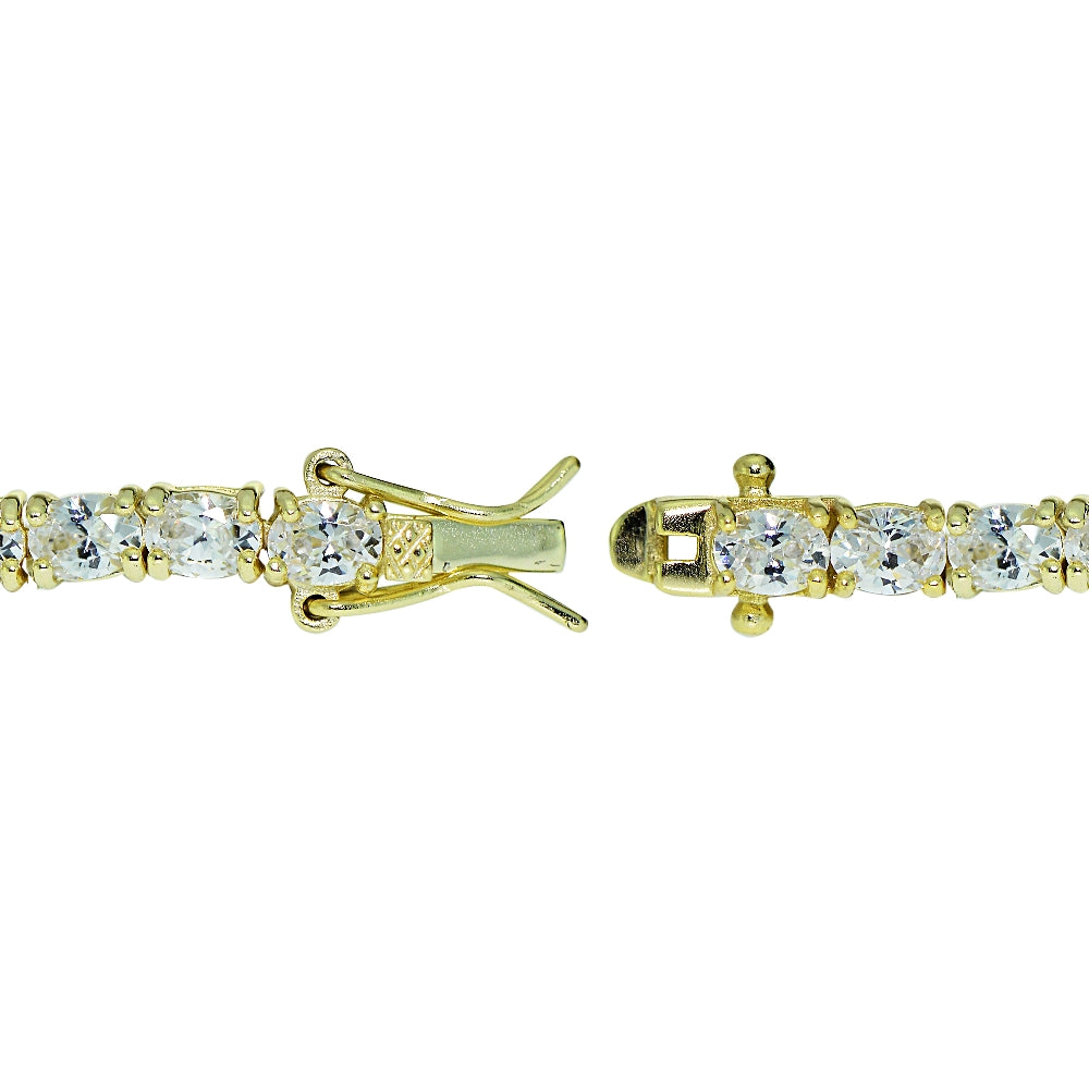 Gold Tone over Sterling Silver Oval Cubic  Zirconia 4x3mm Tennis Bracelet-2
