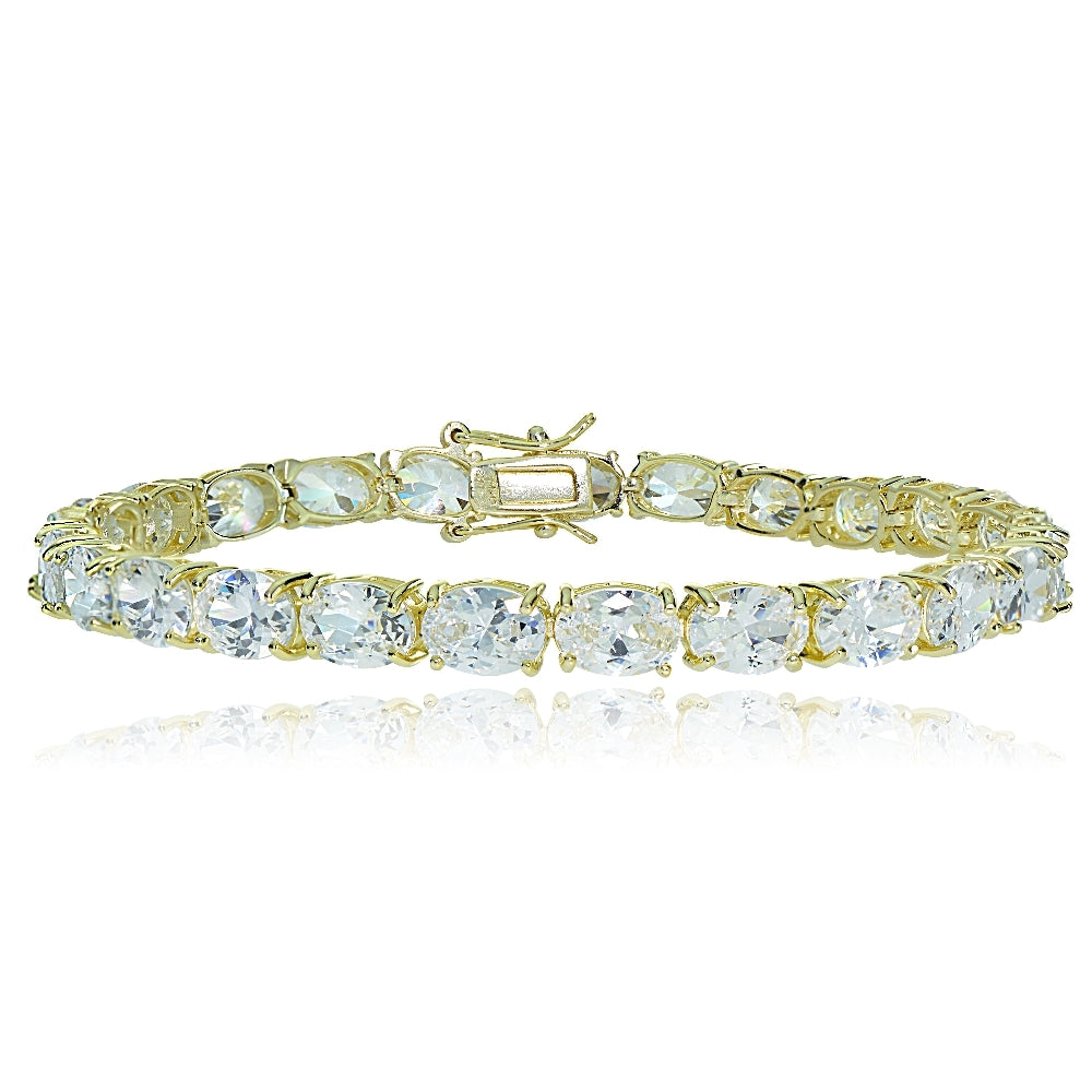 Gold Tone over Sterling Silver Oval Cubic  Zirconia 7x5mm Tennis Bracelet