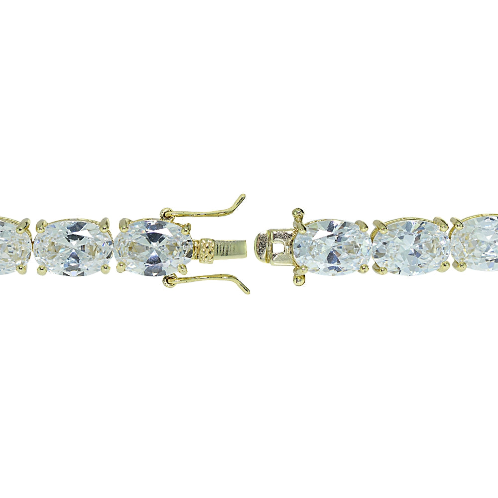 Gold Tone over Sterling Silver Oval Cubic  Zirconia 7x5mm Tennis Bracelet-2