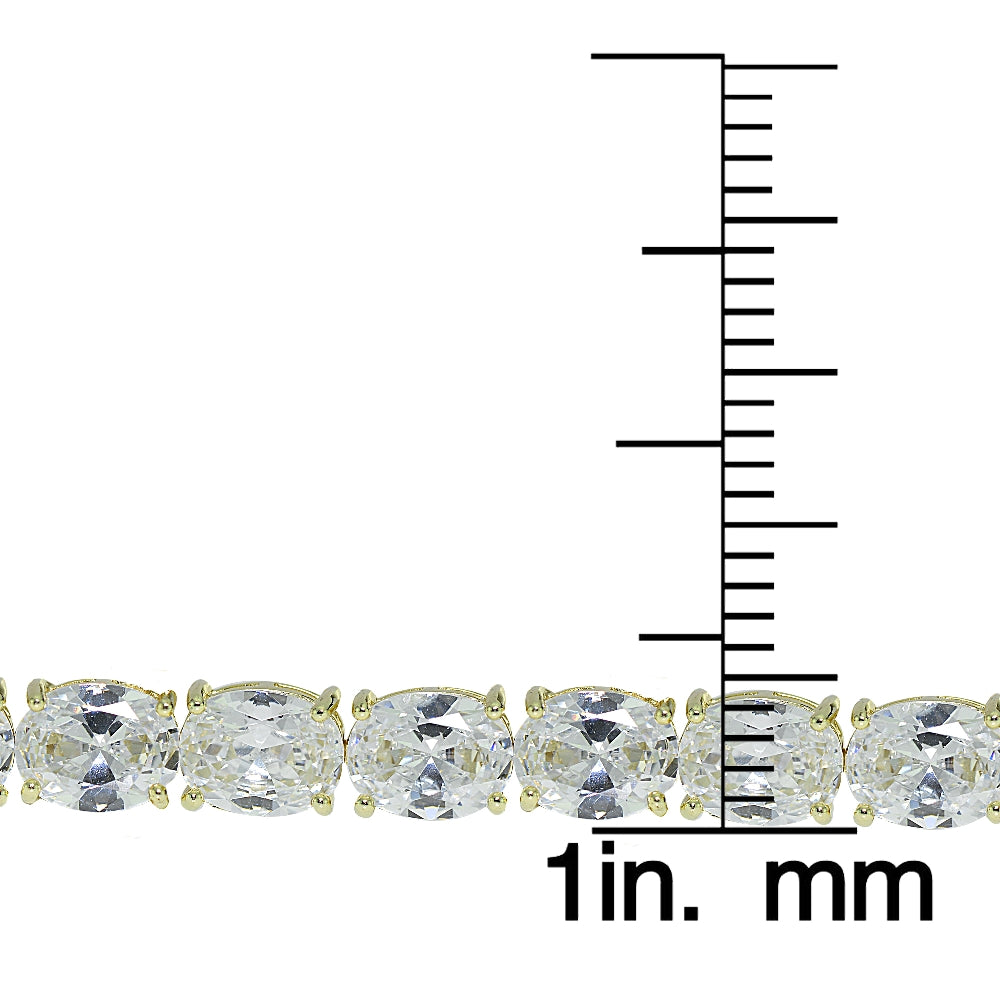 Gold Tone over Sterling Silver Oval Cubic  Zirconia 7x5mm Tennis Bracelet-3