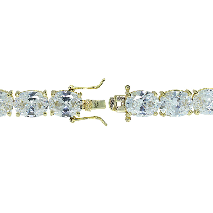 Gold Tone over Sterling Silver Oval Cubic  Zirconia 9x7mm Tennis Bracelet