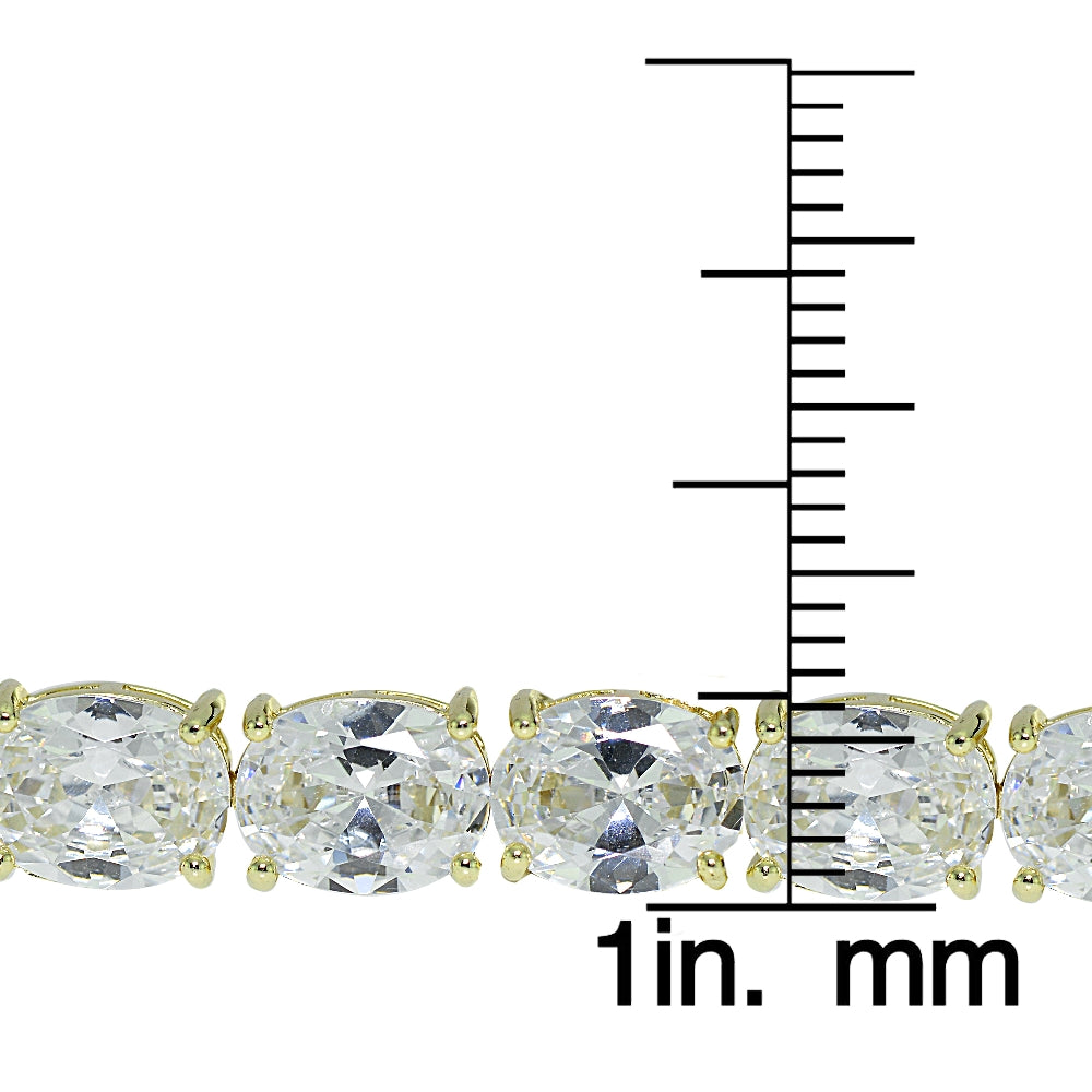 Gold Tone over Sterling Silver Oval Cubic  Zirconia 9x7mm Tennis Bracelet-3
