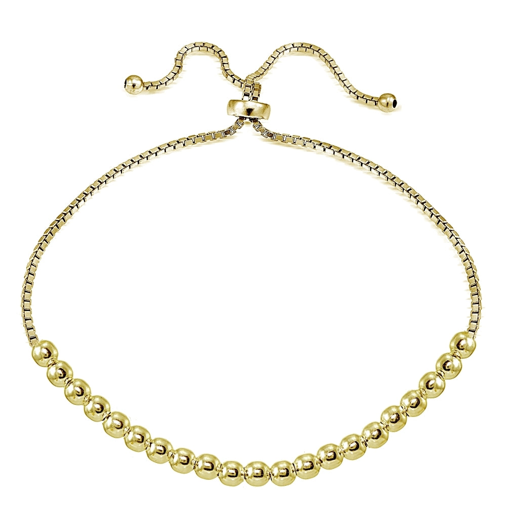 Yellow Gold Flashed Sterling Silver 4mm Bead Adjustable Bracelet