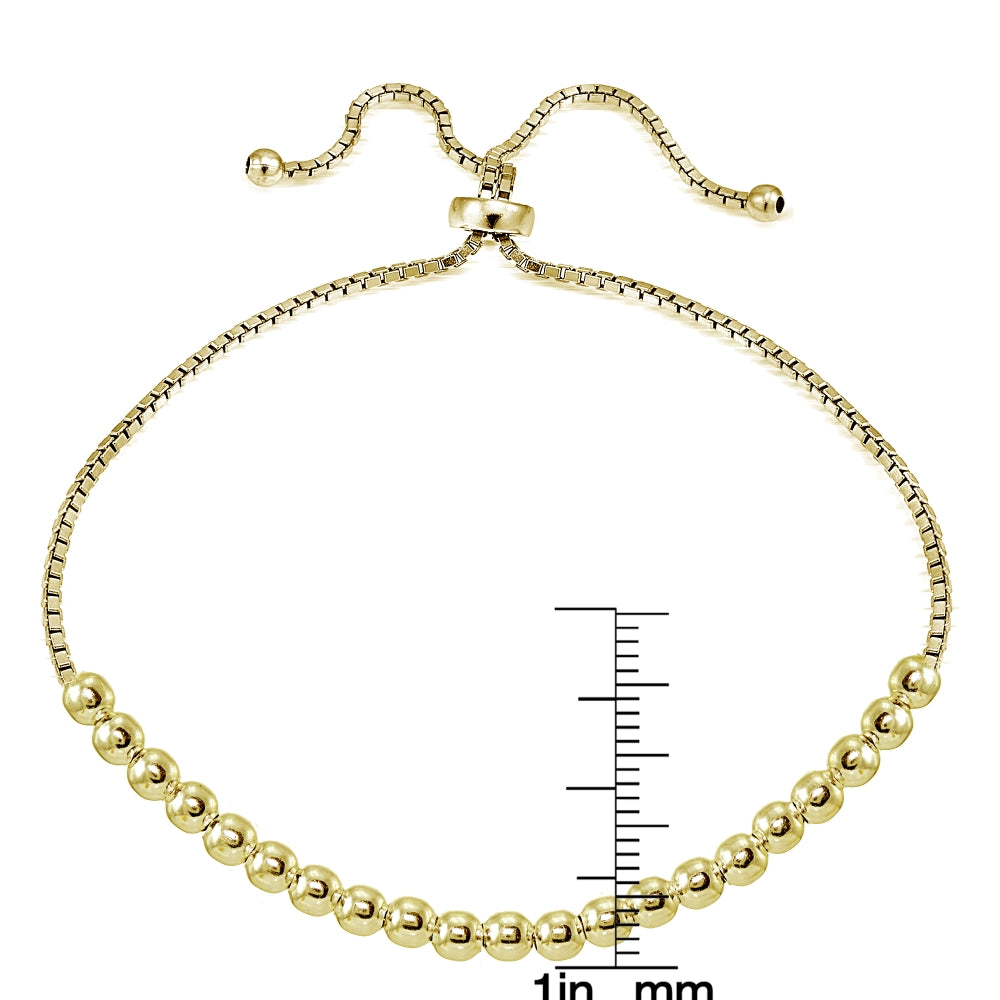 Yellow Gold Flashed Sterling Silver 4mm Bead Adjustable Bracelet-3