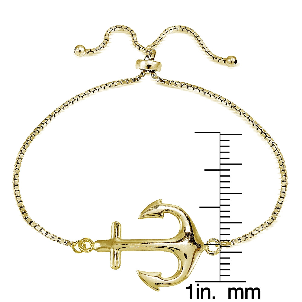 Gold Tone over Sterling Silver Polished Anchor Adjustable Bracelet-3