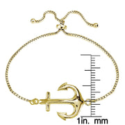 Gold Tone over Sterling Silver Polished Anchor Adjustable Bracelet