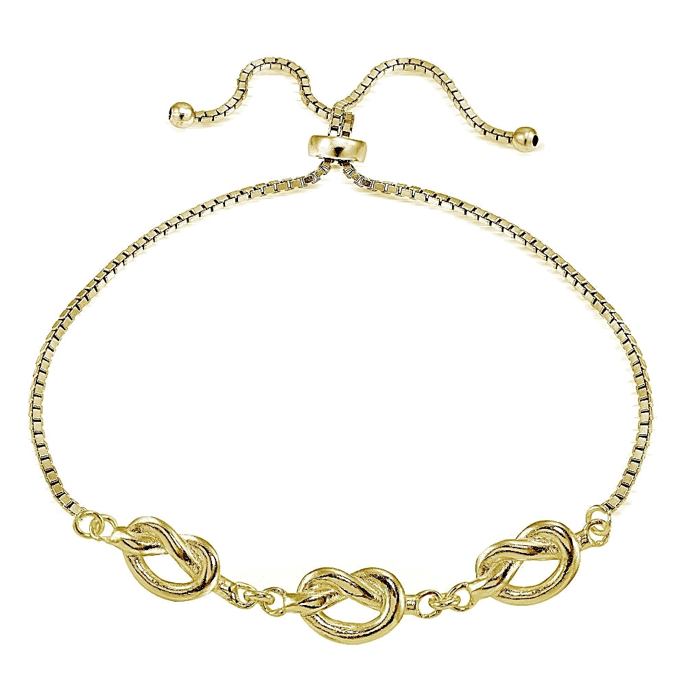 Gold Tone over Sterling Silver Polished Pretzel Love Knot Adjustable Bracelet