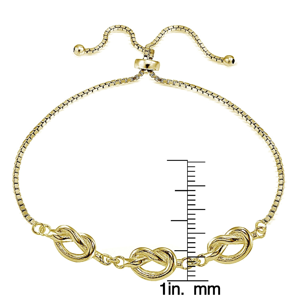 Gold Tone over Sterling Silver Polished Pretzel Love Knot Adjustable Bracelet-3