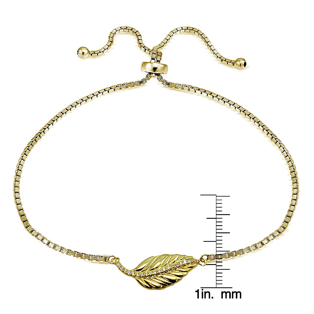 Gold Tone Sterling Silver Cubic Zirconia Leaf Adjustable Bracelet-3