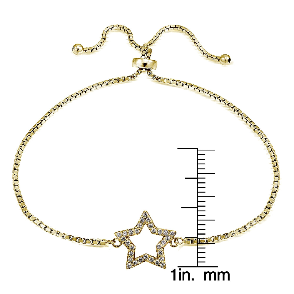 Gold Tone over Sterling Silver Cubic Zirconia Star Adjustable Bracelet-3