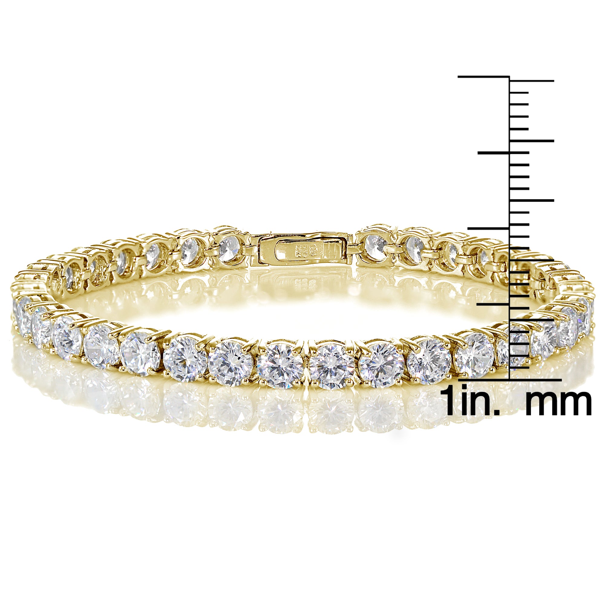 Yellow Gold Flashed Sterling Silver Cubic Zirconia 5mm Round-cut Tennis Bracelet-3