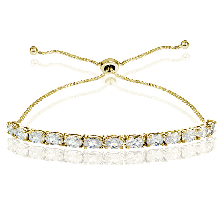 Yellow Gold Flashed Sterling Silver Cubic Zirconia 5x3mm Oval-cut Adjustable Bracelet