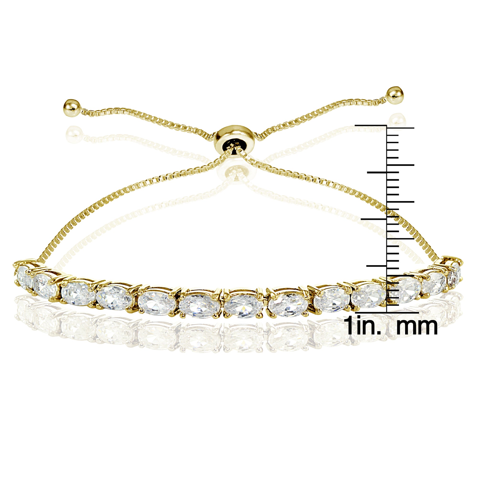Yellow Gold Flashed Sterling Silver Cubic Zirconia 5x3mm Oval-cut Adjustable Bracelet-3