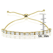 Yellow Gold Flashed Sterling Silver Cubic Zirconia 5x3mm Oval-cut Adjustable Bracelet