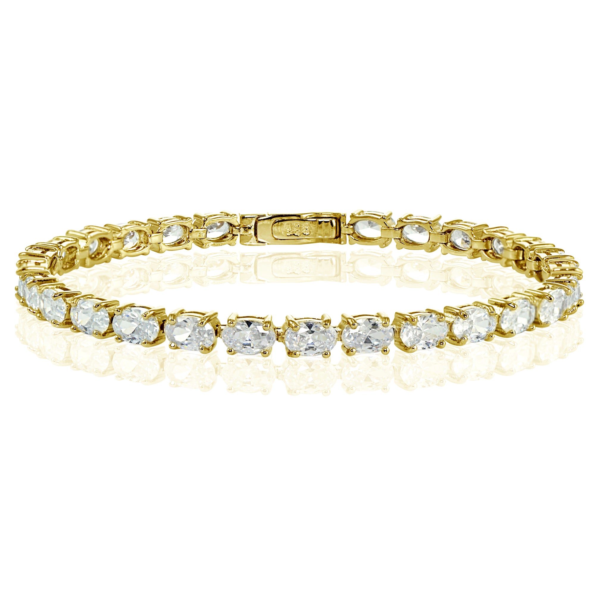 Yellow Gold Flashed Sterling Silver Cubic Zirconia 6x4mm Oval-cut Tennis Bracelet