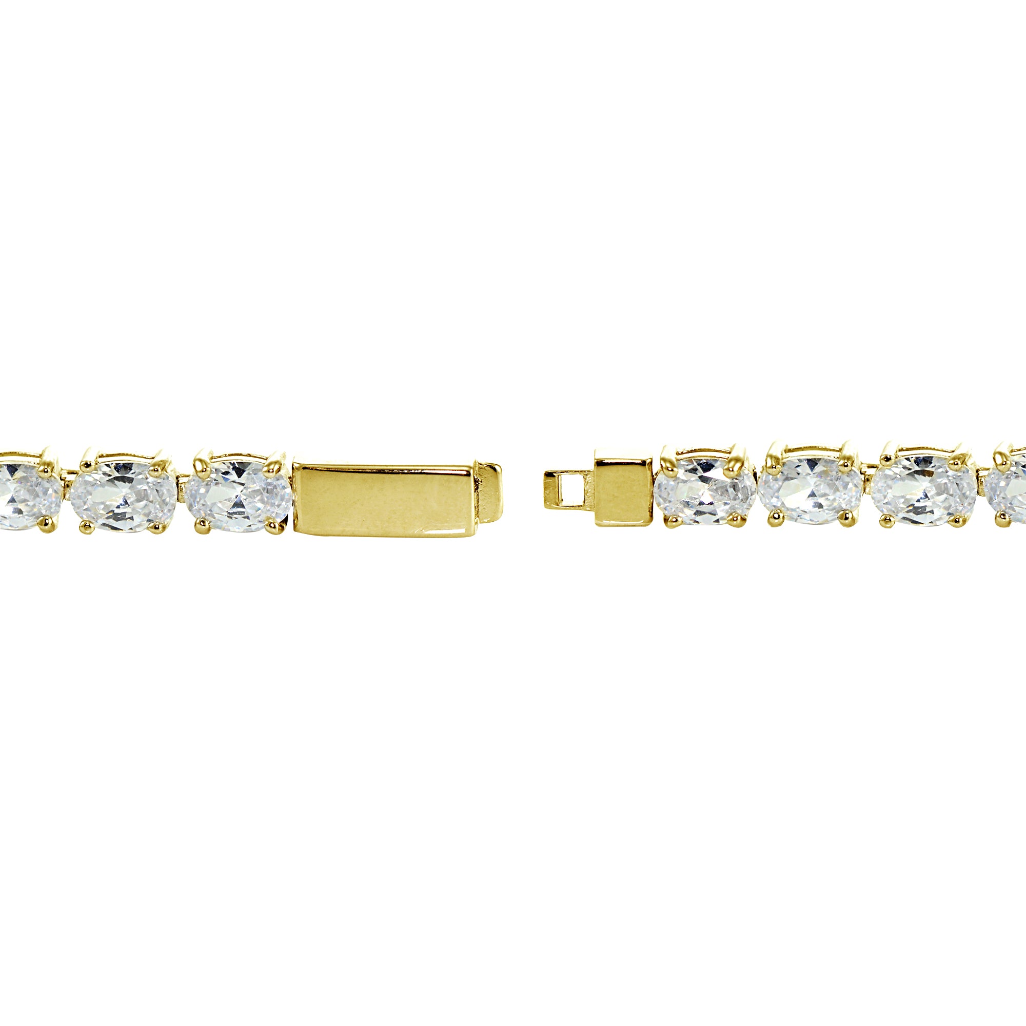 Yellow Gold Flashed Sterling Silver Cubic Zirconia 6x4mm Oval-cut Tennis Bracelet-2