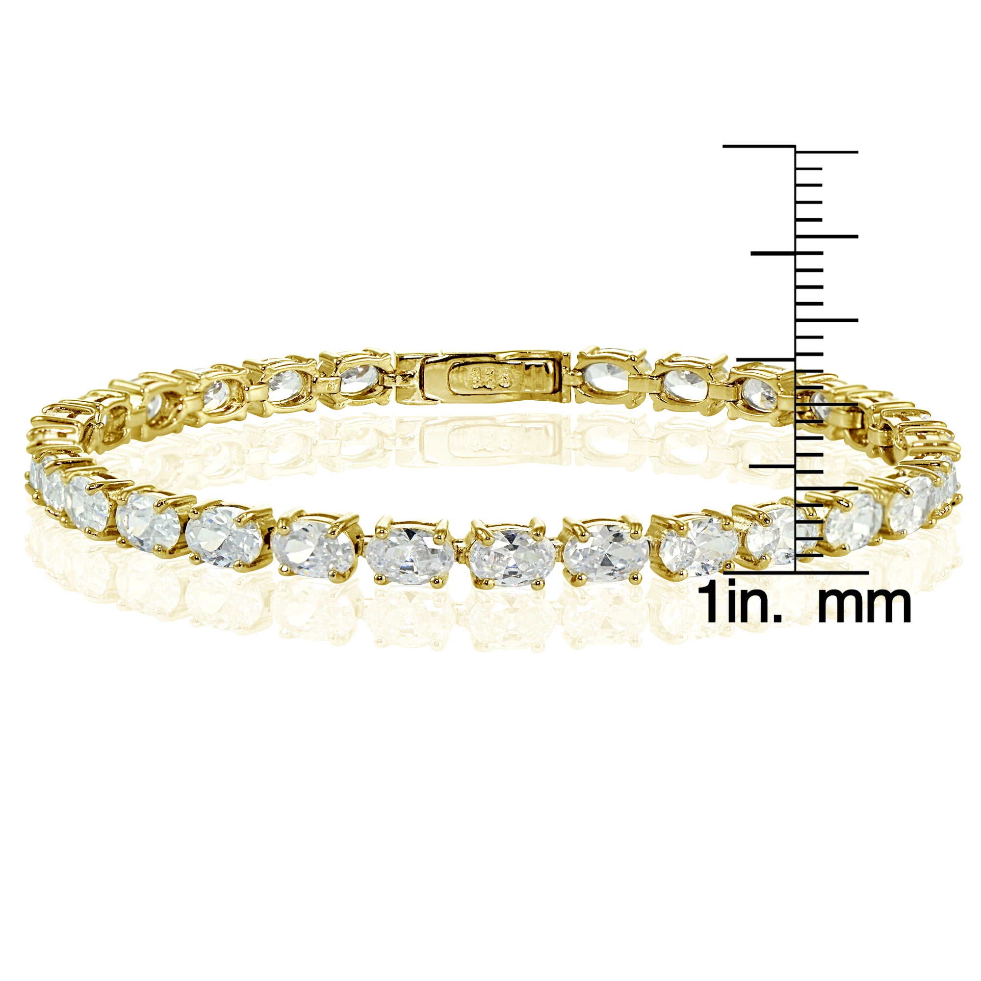 Yellow Gold Flashed Sterling Silver Cubic Zirconia 6x4mm Oval-cut Tennis Bracelet-3