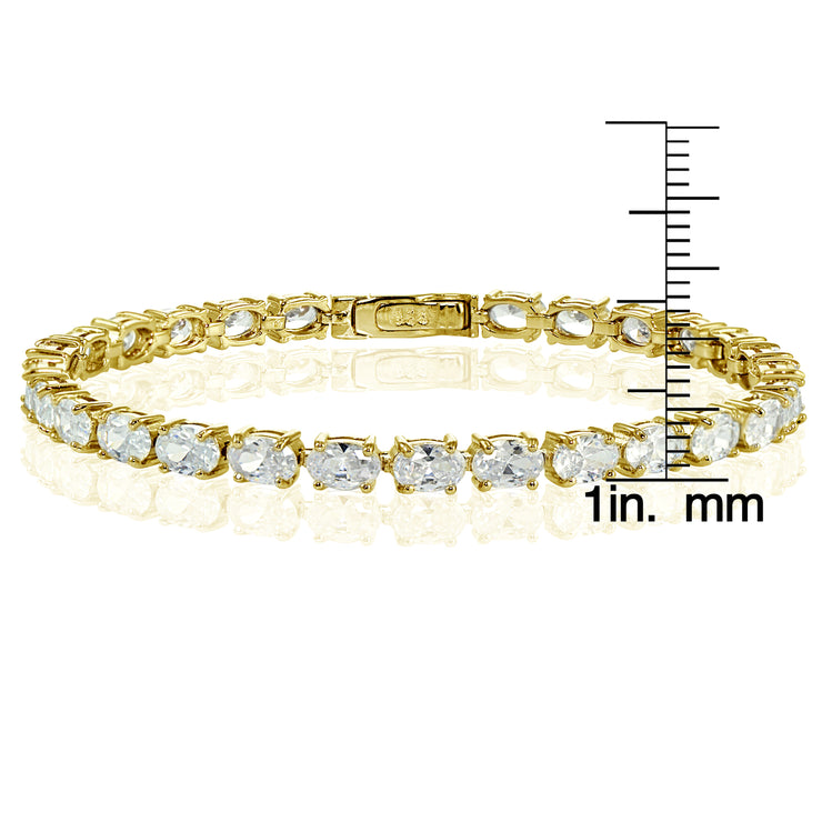 Yellow Gold Flashed Sterling Silver Cubic Zirconia 6x4mm Oval-cut Tennis Bracelet