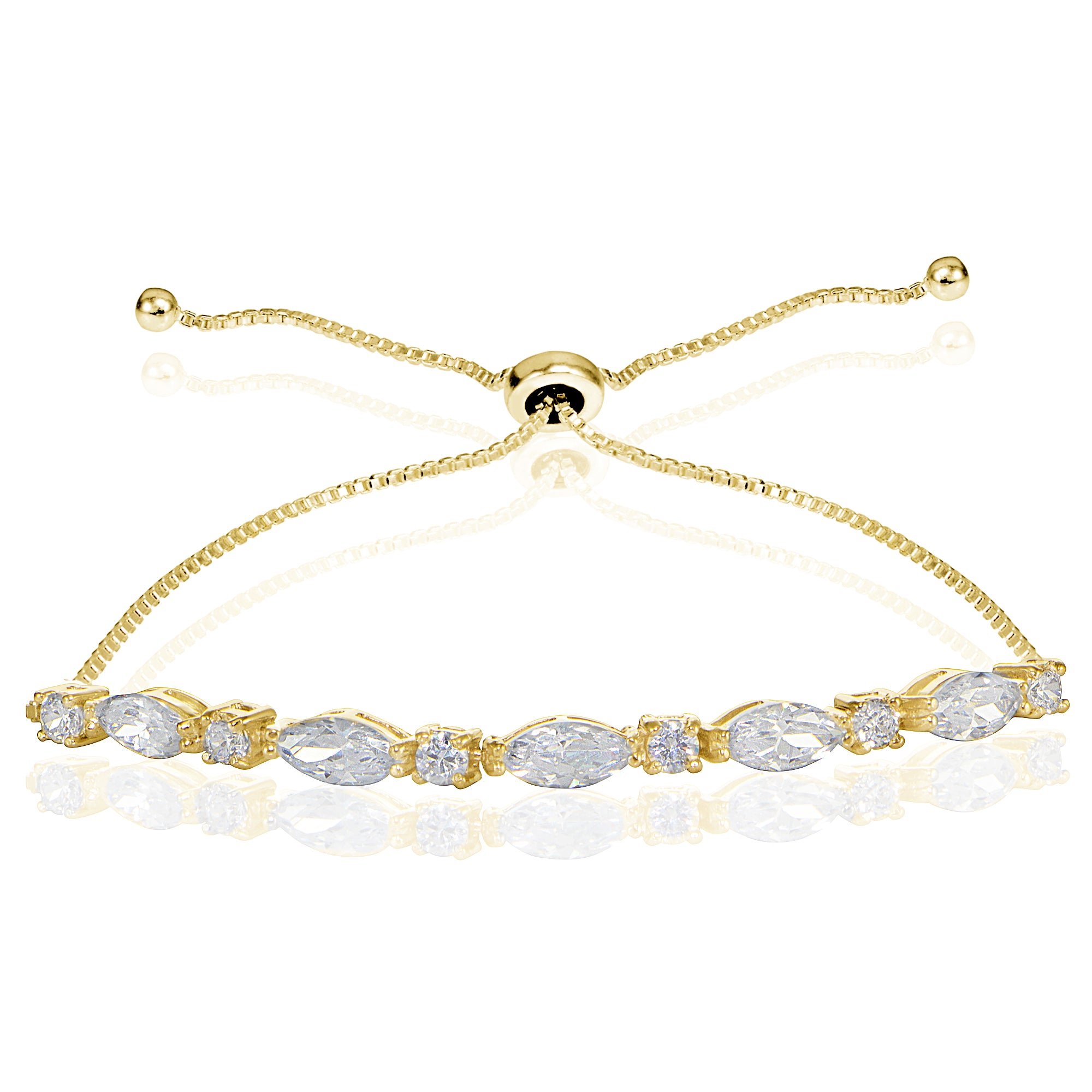 Yellow Gold Flashed Sterling Silver Cubic Zirconia Marquise and Oval-cut Adjustable Bracelet