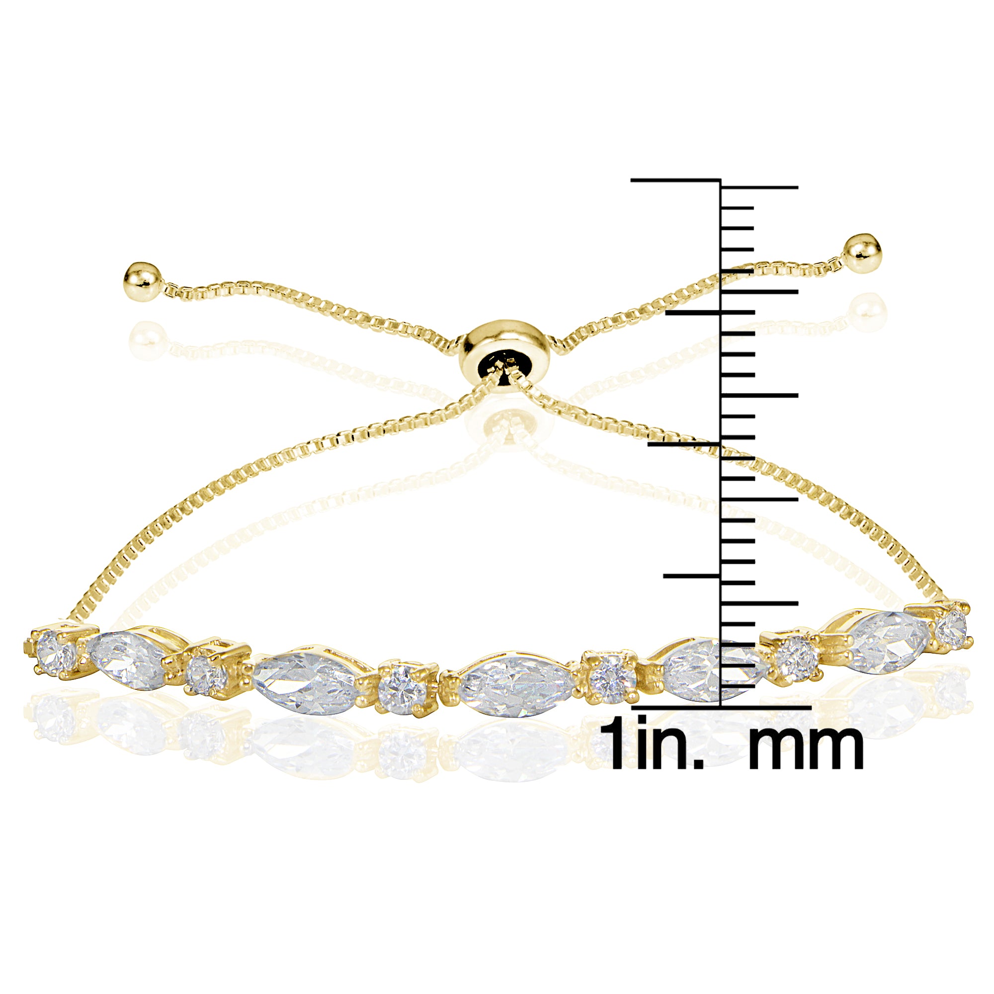 Yellow Gold Flashed Sterling Silver Cubic Zirconia Marquise and Oval-cut Adjustable Bracelet-3