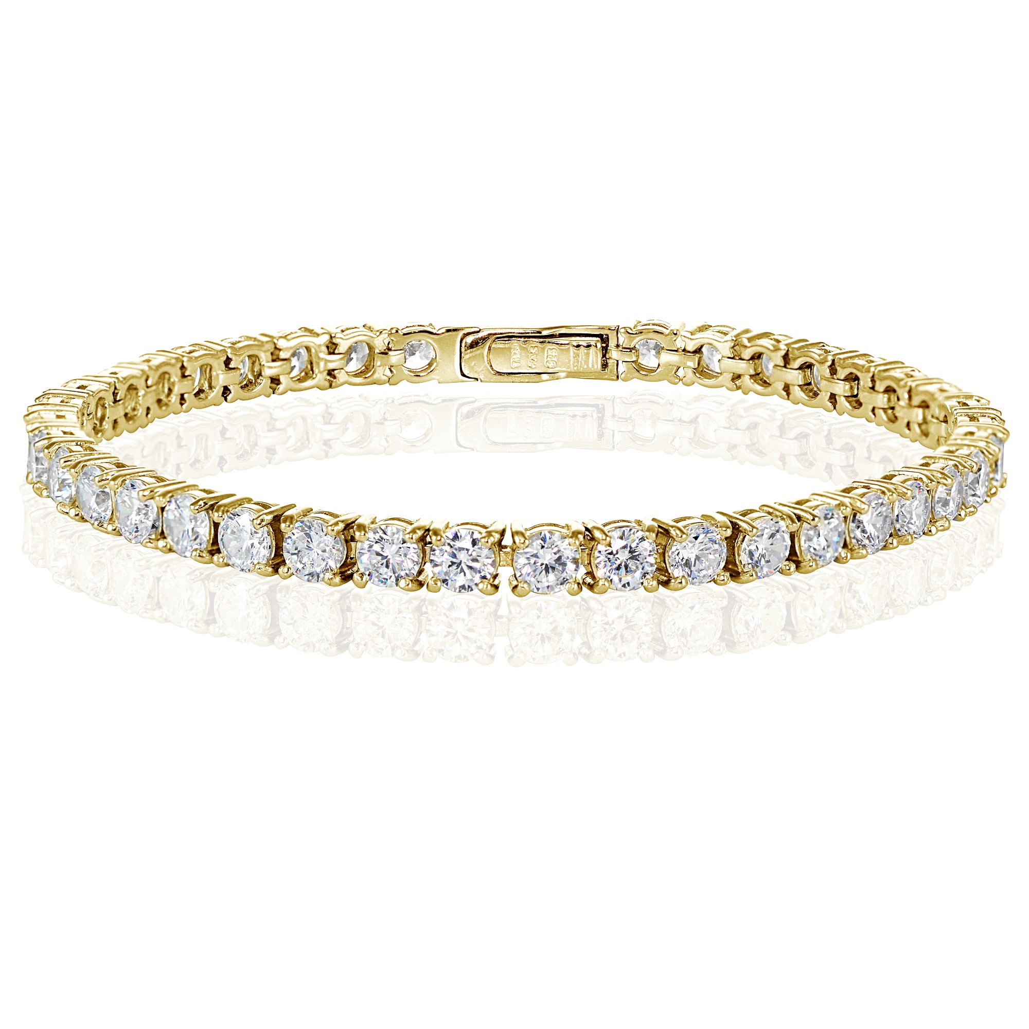Yellow Gold Flashed Sterling Silver Cubic Zirconia 4mm Round-cut Tennis Bracelet