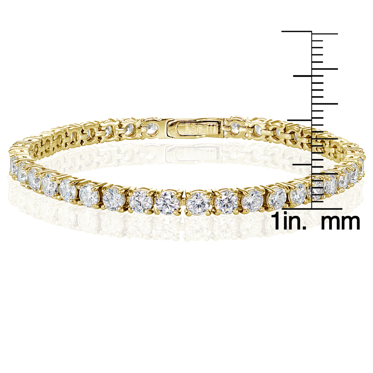 Yellow Gold Flashed Sterling Silver Cubic Zirconia 4mm Round-cut Tennis Bracelet-3