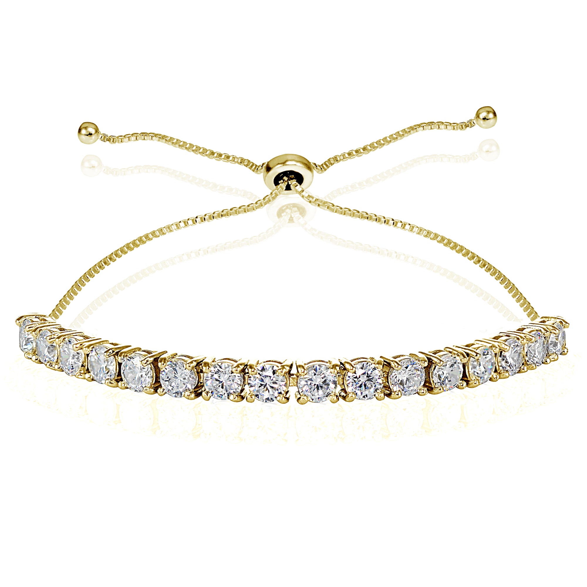 Yellow Gold Flashed Sterling Silver Cubic Zirconia 4mm Round-cut Adjustable Bracelet