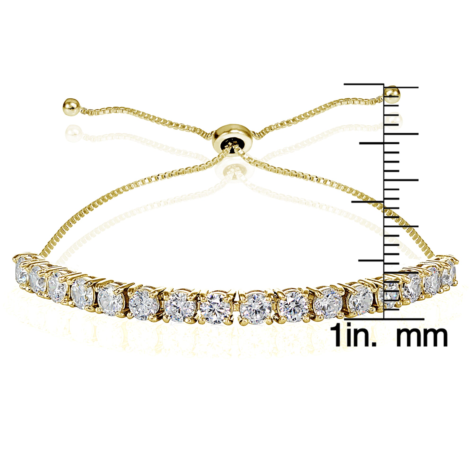 Yellow Gold Flashed Sterling Silver Cubic Zirconia 4mm Round-cut Adjustable Bracelet-3