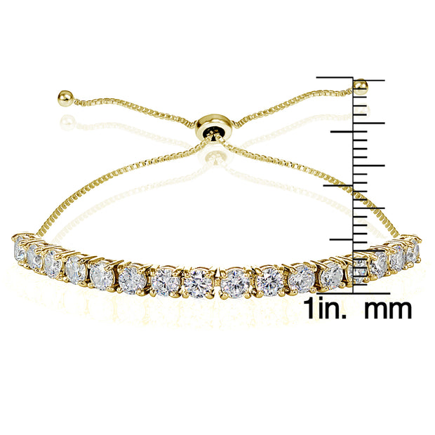 Yellow Gold Flashed Sterling Silver Cubic Zirconia 4mm Round-cut Adjustable Bracelet