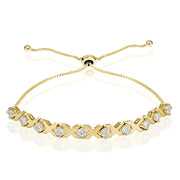Yellow Gold Flashed Sterling Silver Cubic Zirconia XO Design Adjustable Bracelet