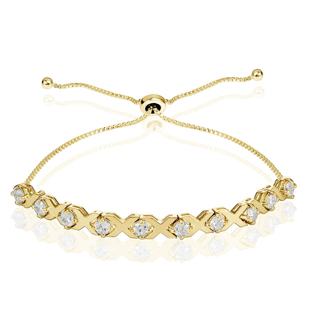 Yellow Gold Flashed Sterling Silver Cubic Zirconia XO Design Adjustable Bracelet