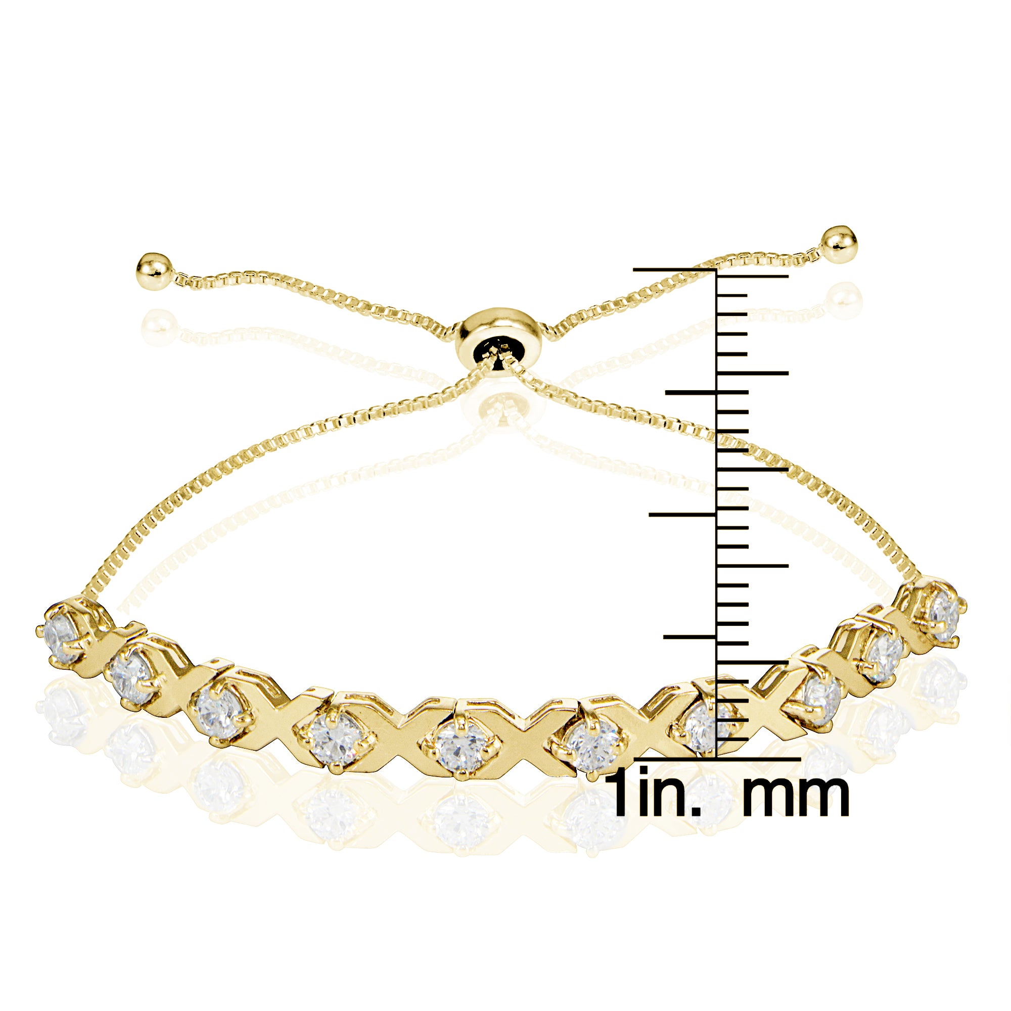 Yellow Gold Flashed Sterling Silver Cubic Zirconia XO Design Adjustable Bracelet-3