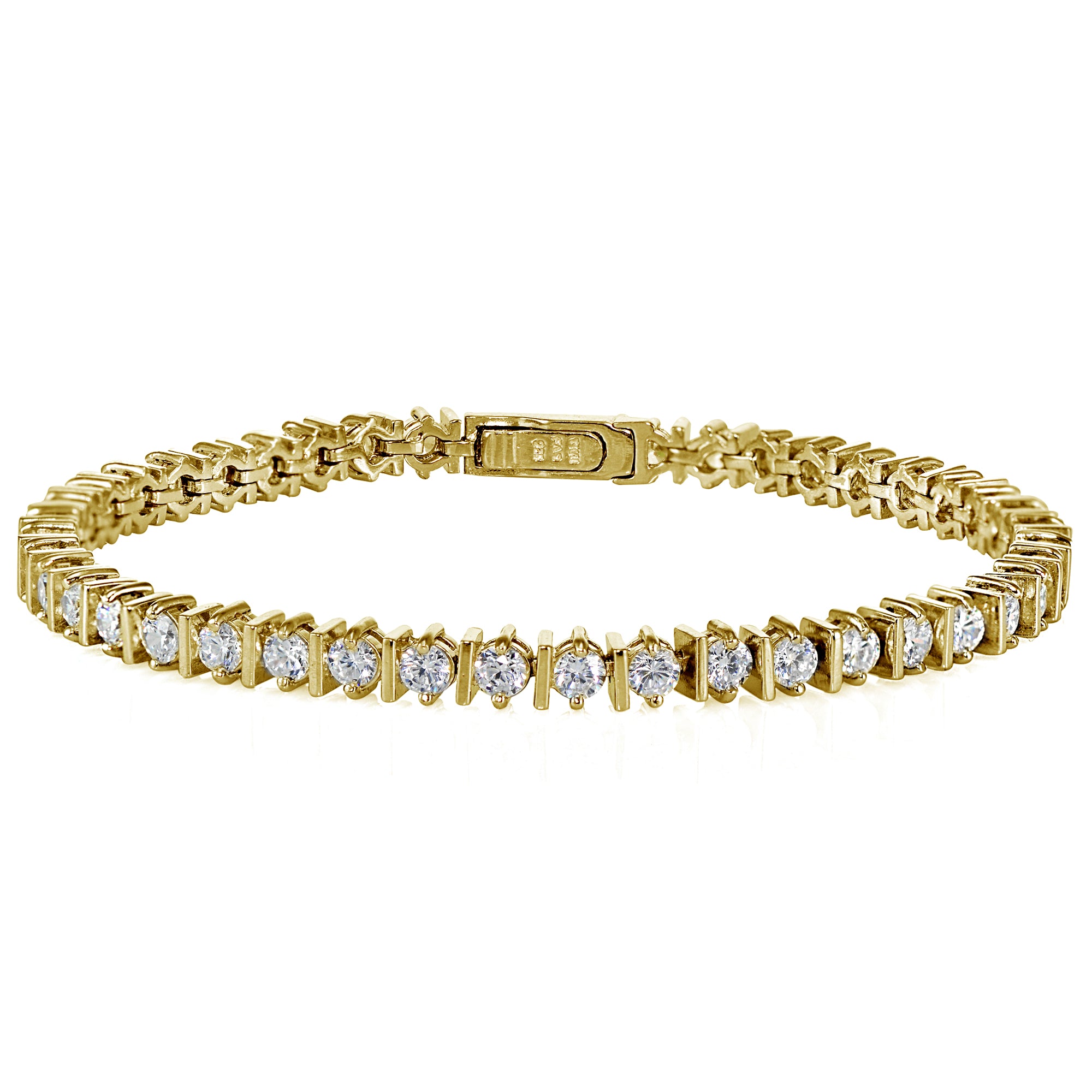 Yellow Gold Flashed Sterling Silver Cubic Zirconia 3mm Tennis Bracelet
