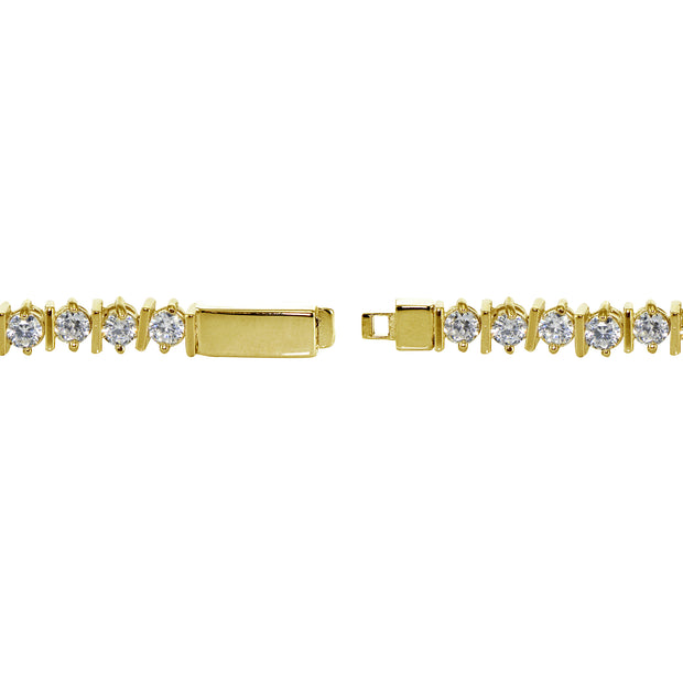 Yellow Gold Flashed Sterling Silver Cubic Zirconia 3mm Tennis Bracelet
