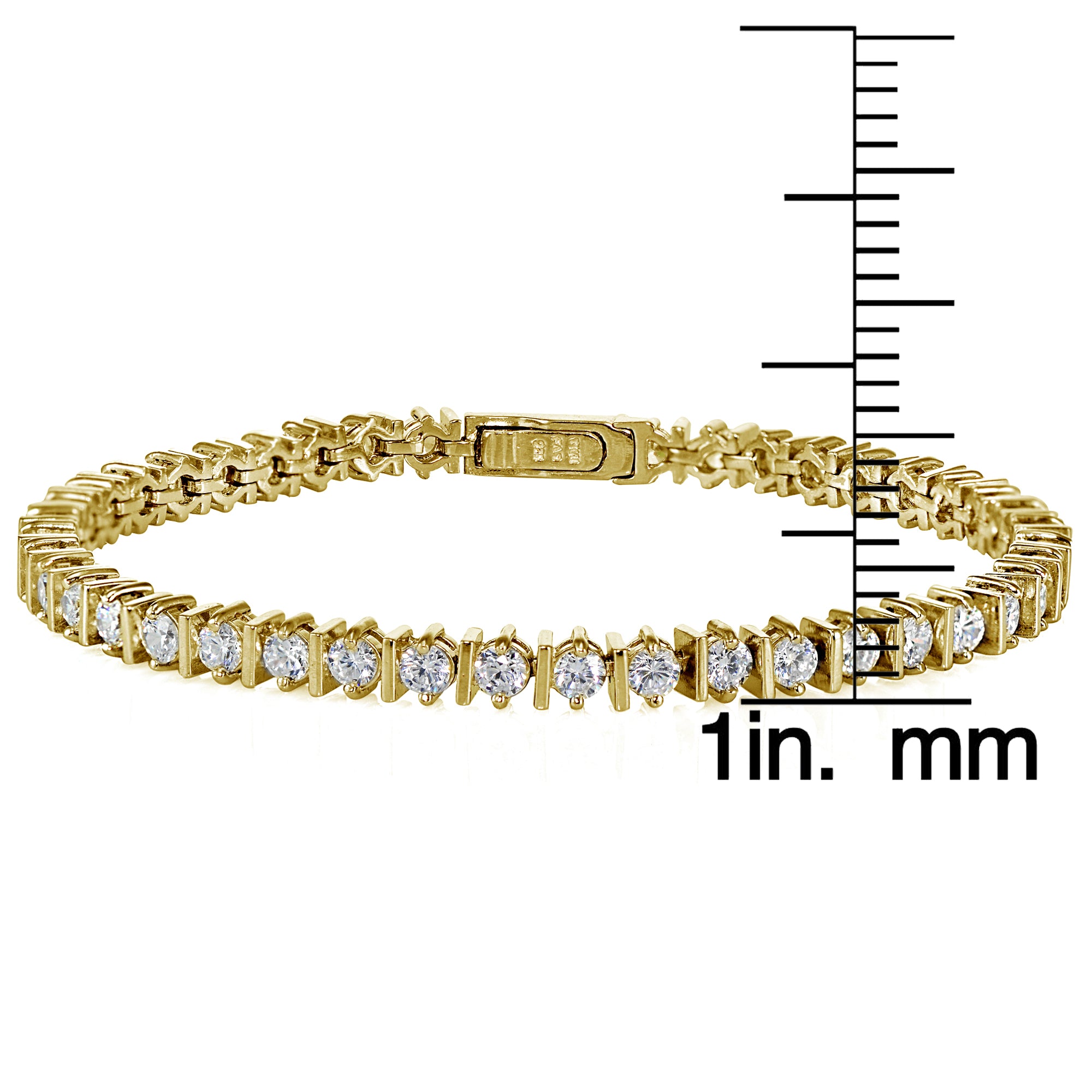 Yellow Gold Flashed Sterling Silver Cubic Zirconia 3mm Tennis Bracelet-3