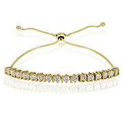 Yellow Gold Flashed Sterling Silver Cubic Zirconia 3mm Adjustable Bracelet