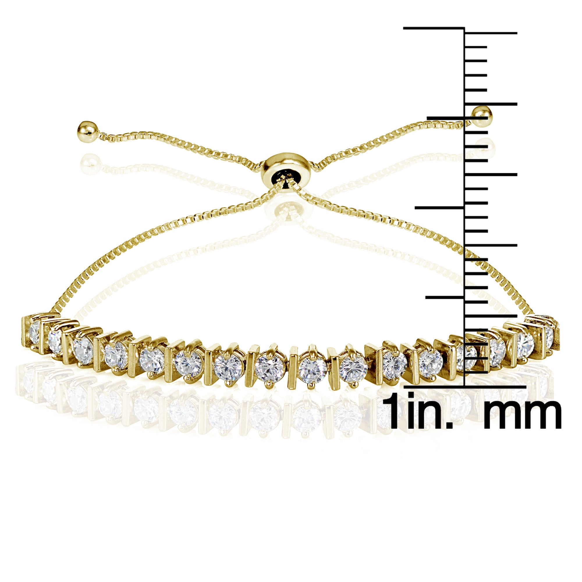 Yellow Gold Flashed Sterling Silver Cubic Zirconia 3mm Adjustable Bracelet-3