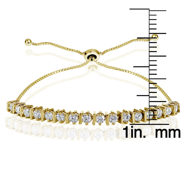 Yellow Gold Flashed Sterling Silver Cubic Zirconia 3mm Adjustable Bracelet