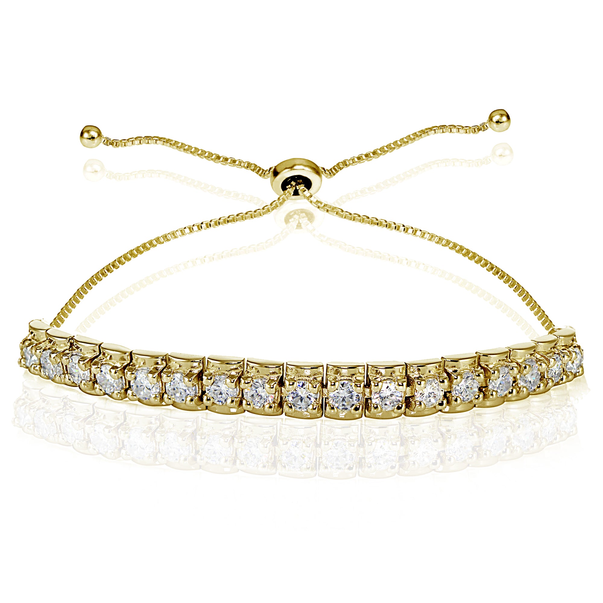 Yellow Gold Flashed Sterling Silver Cubic Zirconia 3mm Bar Adjustable Bracelet