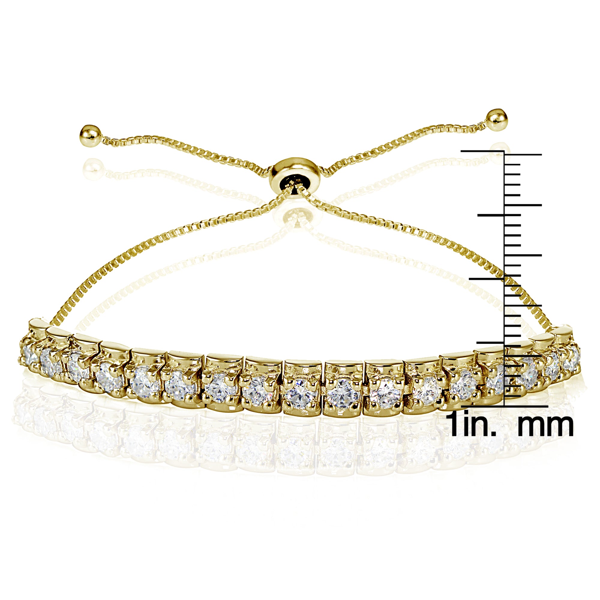 Yellow Gold Flashed Sterling Silver Cubic Zirconia 3mm Bar Adjustable Bracelet-2