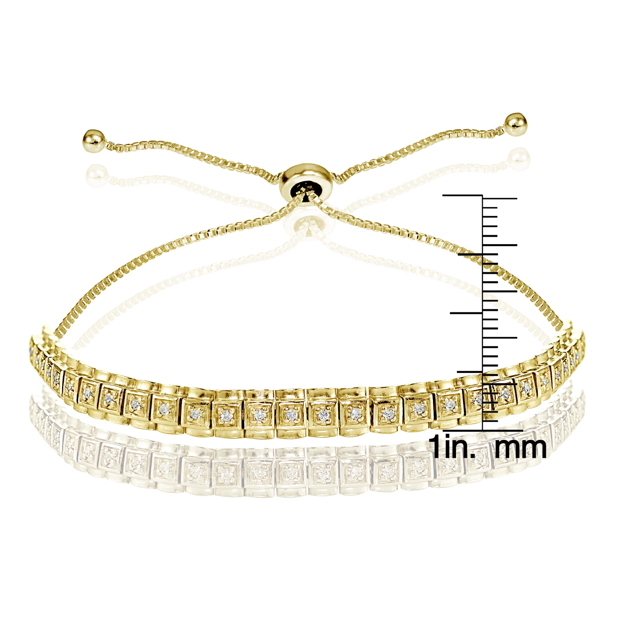 Yellow Gold Flashed Sterling Silver Cubic Zirconia 1.3mm Bar Adjustable Bracelet-3
