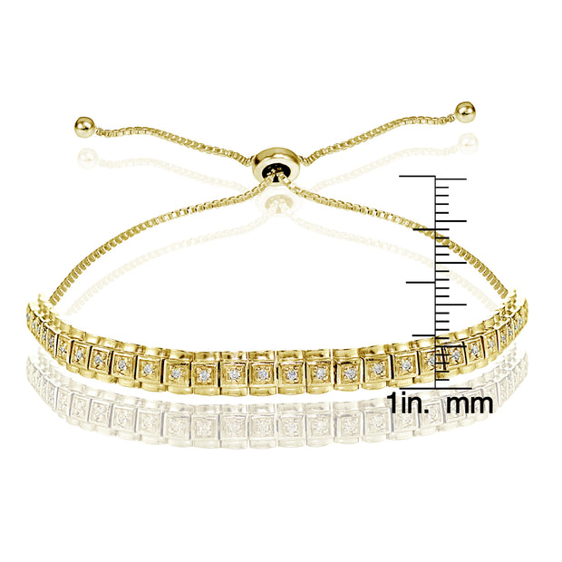 Yellow Gold Flashed Sterling Silver Cubic Zirconia 1.3mm Bar Adjustable Bracelet