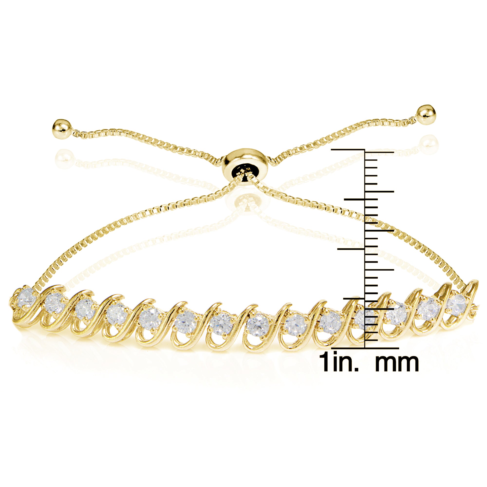 Yellow Gold Flashed Sterling Silver Cubic Zirconia S-Link Design Adjustable Bracelet-3