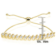 Yellow Gold Flashed Sterling Silver Cubic Zirconia S-Link Design Adjustable Bracelet
